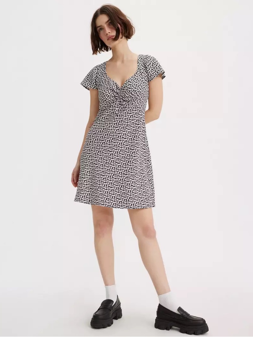 Levi's Black and White Floral Twist Mini Dress
